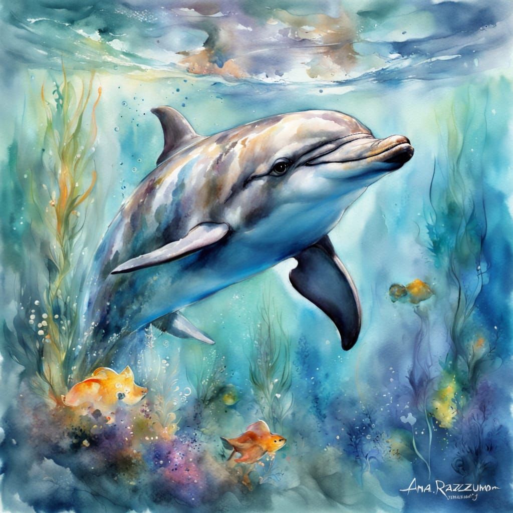 Bearded Dolphin in Australian Underwater Fantasy Watercolour