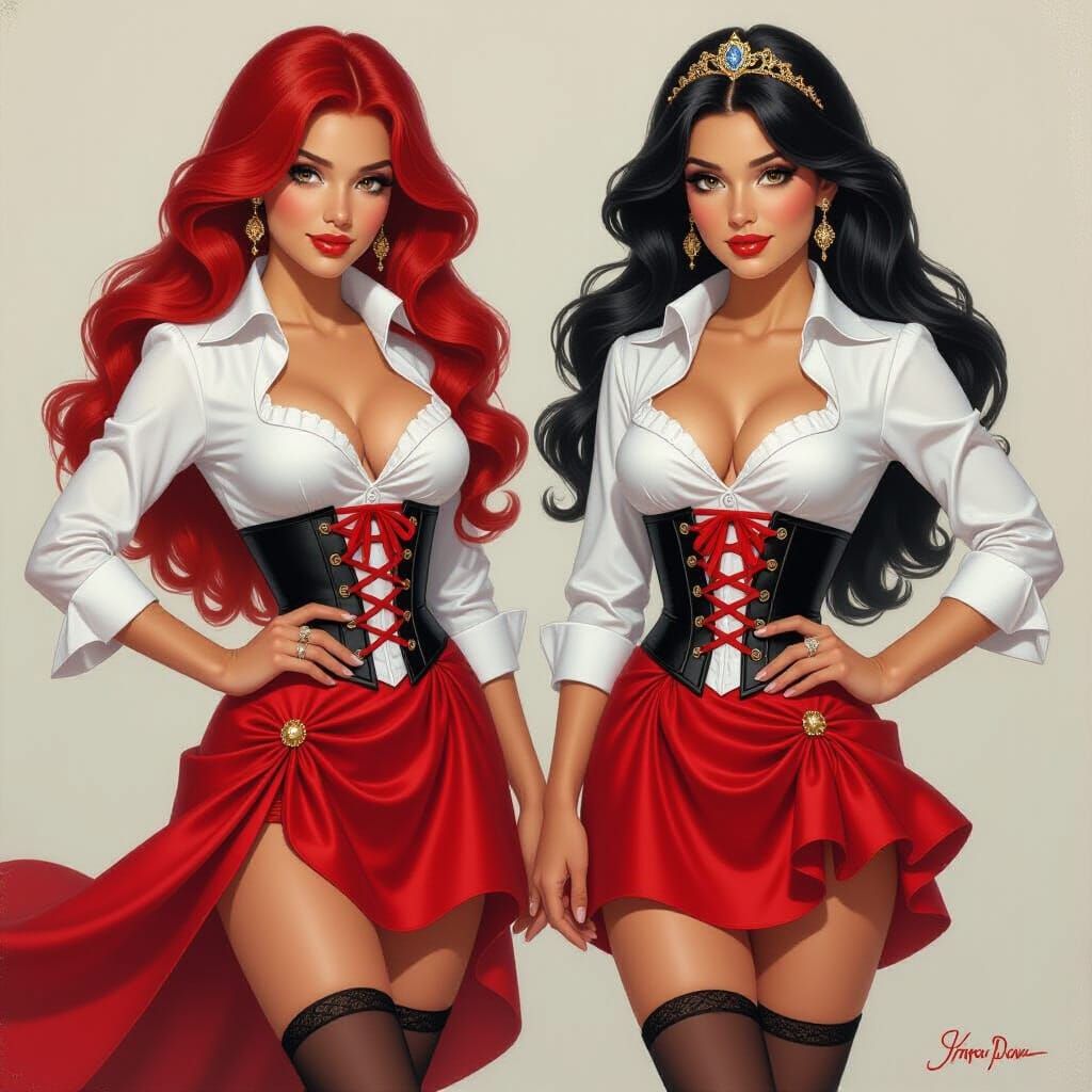 Ariel and Jasmine in Fantasy Oil Painting Style