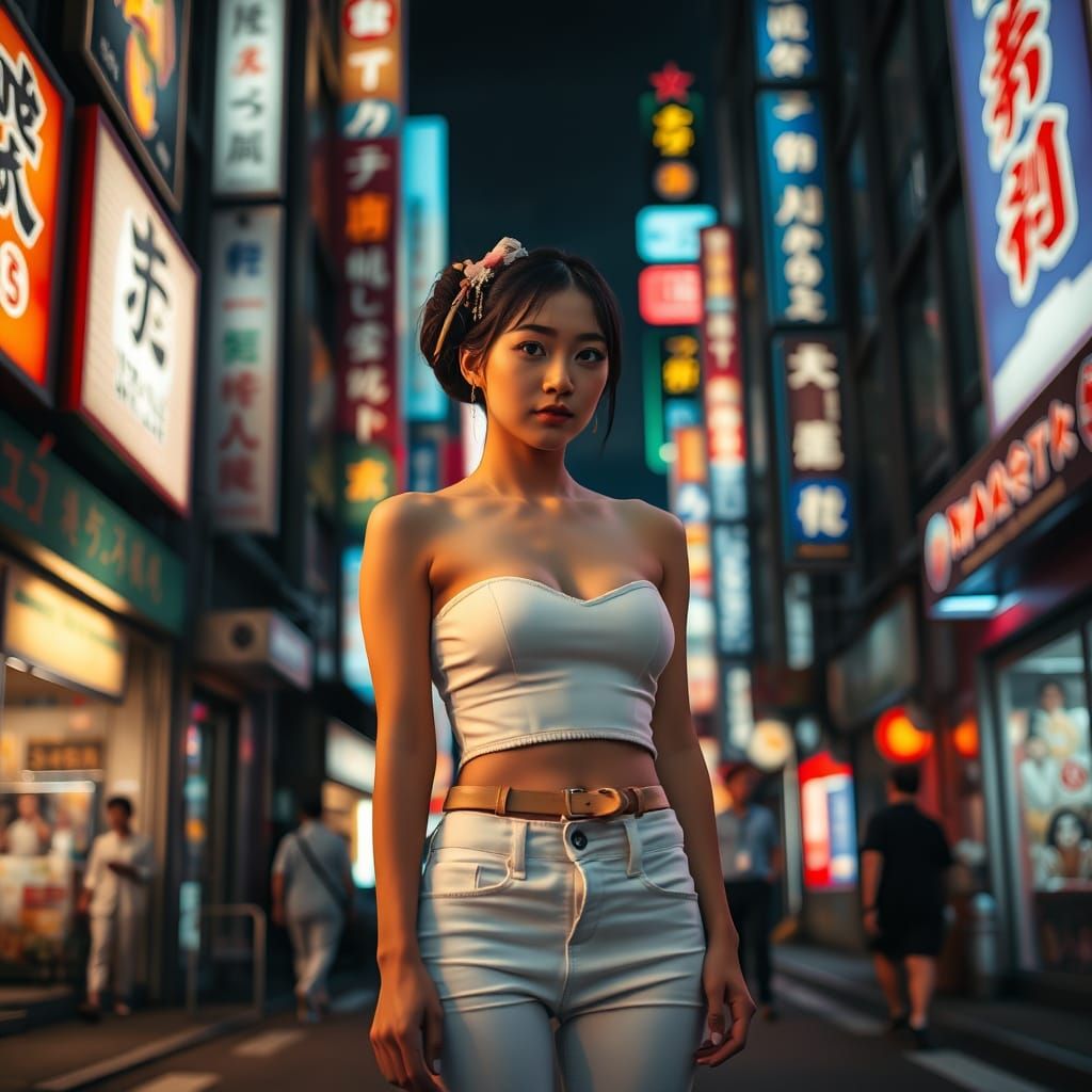 Tokyo Street Scene: Modern Geisha in Neon Lights