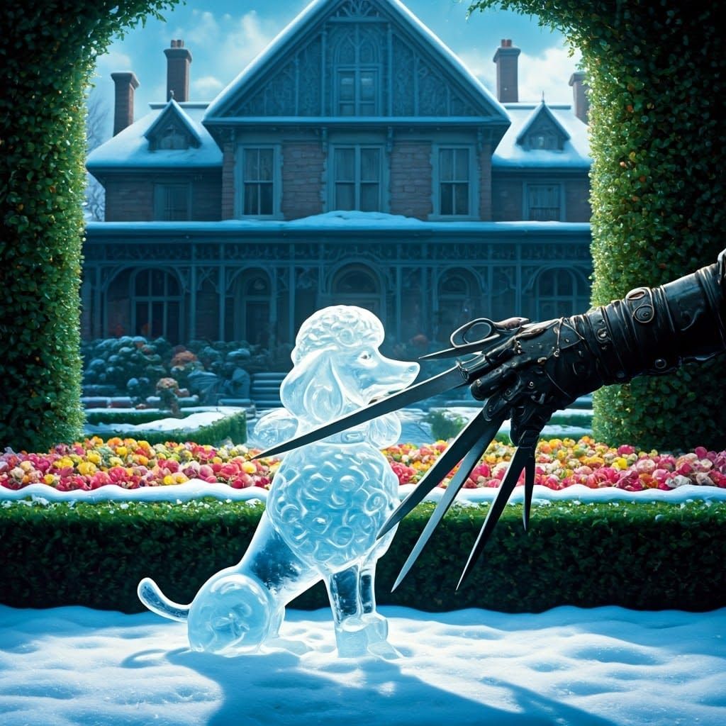 Edward Scissorhands Creates Ice Poodle Sculpture