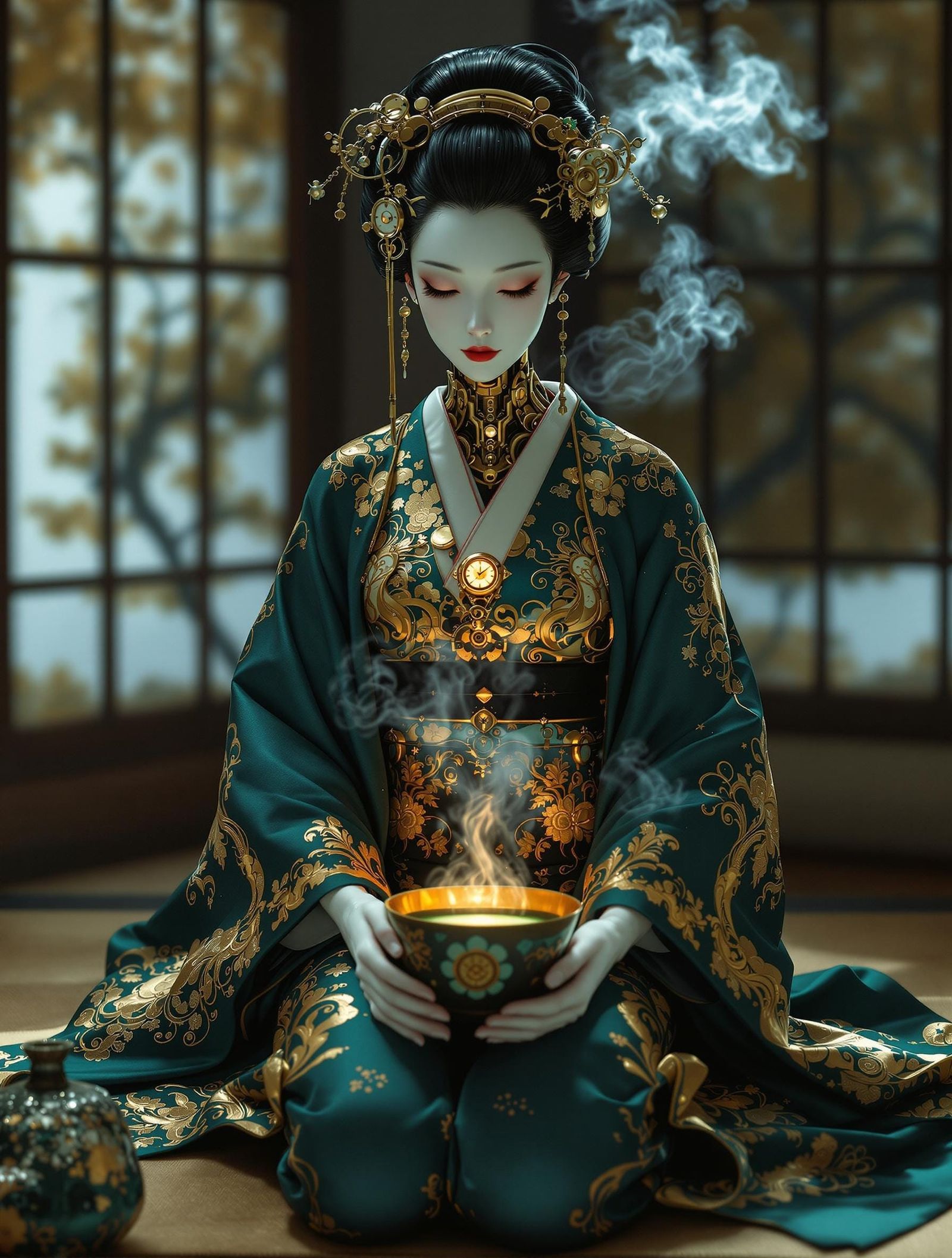 Automaton Geisha in Neo-Kyoto: Cyberpunk Tea Ceremony