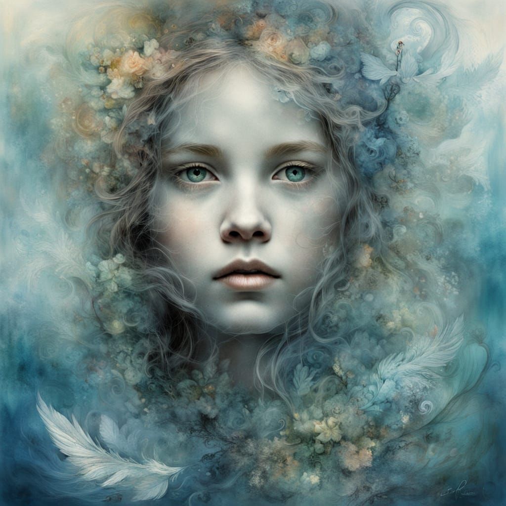 Dreamy Double Exposure Portrait in Gouache Style