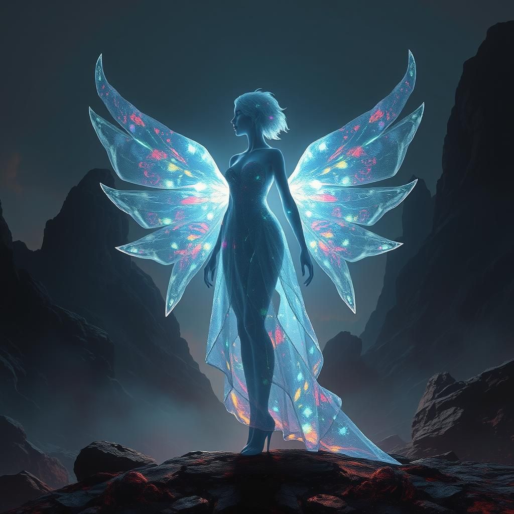 Crystalline Woman in a Fantasy Landscape