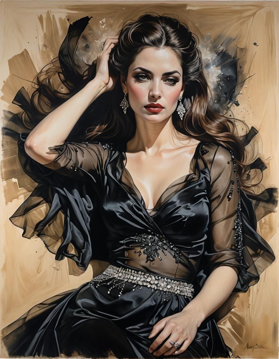 Sensual Portrait of Woman in Silk, Realist Oil Painting