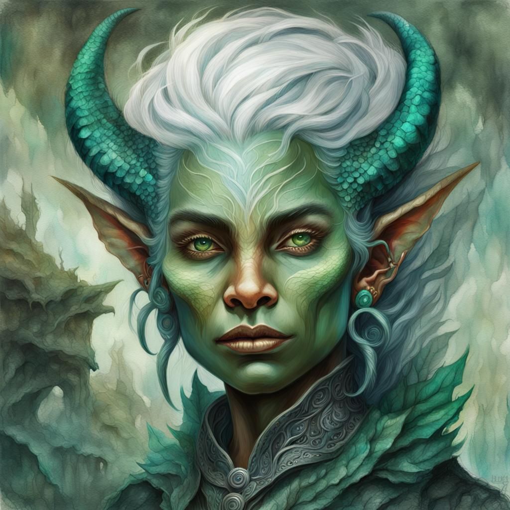 Fantasy Lizard Woman with Turquoise Decorations