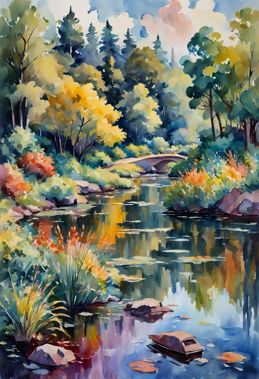 Impressionist Gouache Painting on Canvas in 8k