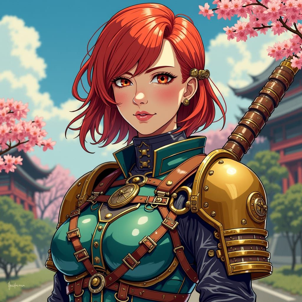 Dieselpunk Samurai in Uchronian Sci-Fi Landscape