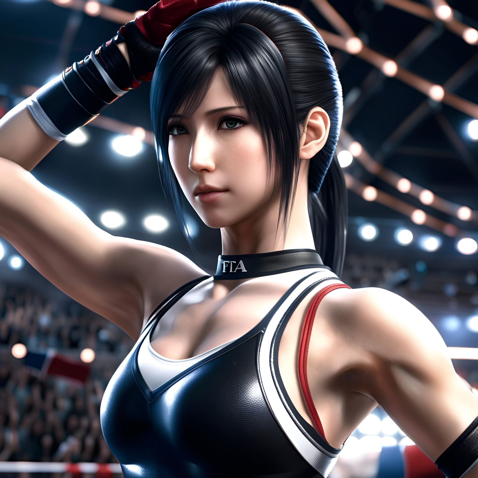 Photorealistic Tifa Lockhart as Gymnast in Anime Style