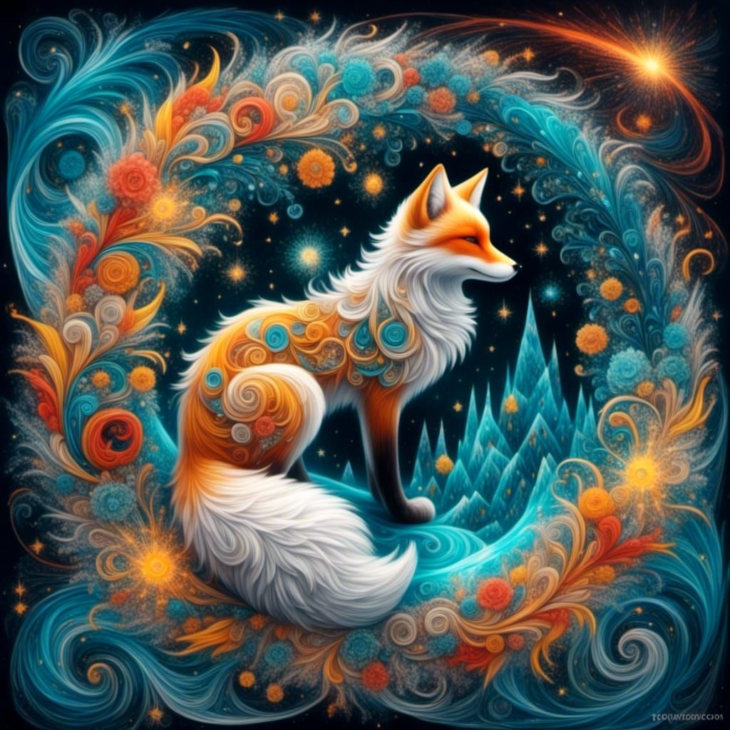 Crystal Fox Emerges from Fractal Portal