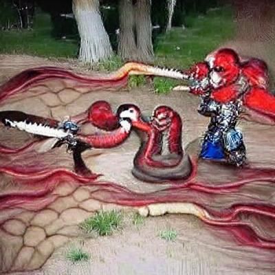 Blood Knight Battles a Three-Headed Snake