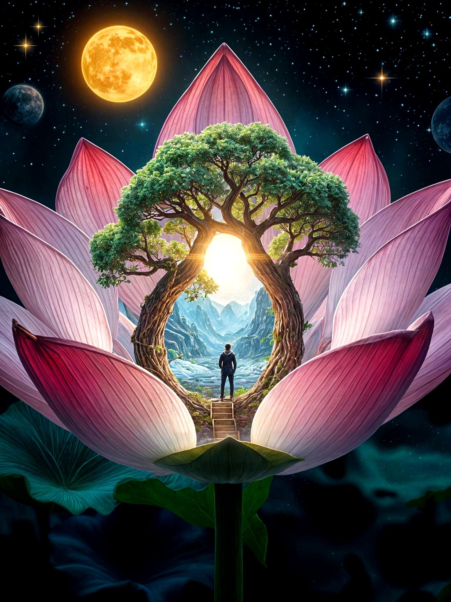 Surreal Lotus Portal Unveils Fantastical Cosmic Dreamscape