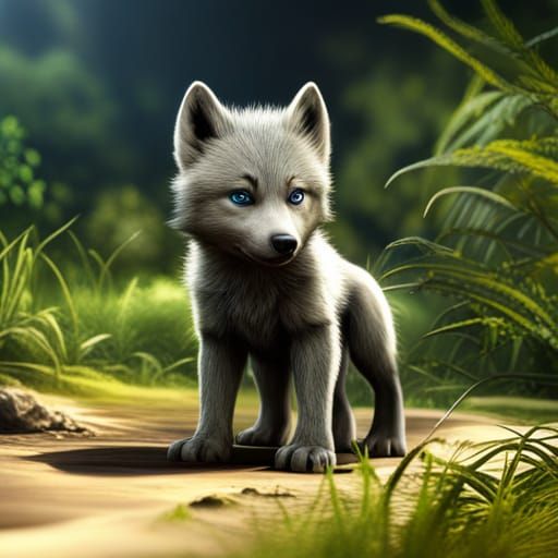 Cute Wolf Cub in Detailed Matte Painting