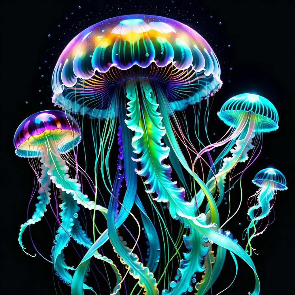 Bioluminescent Jellyfish in Neon Watercolor