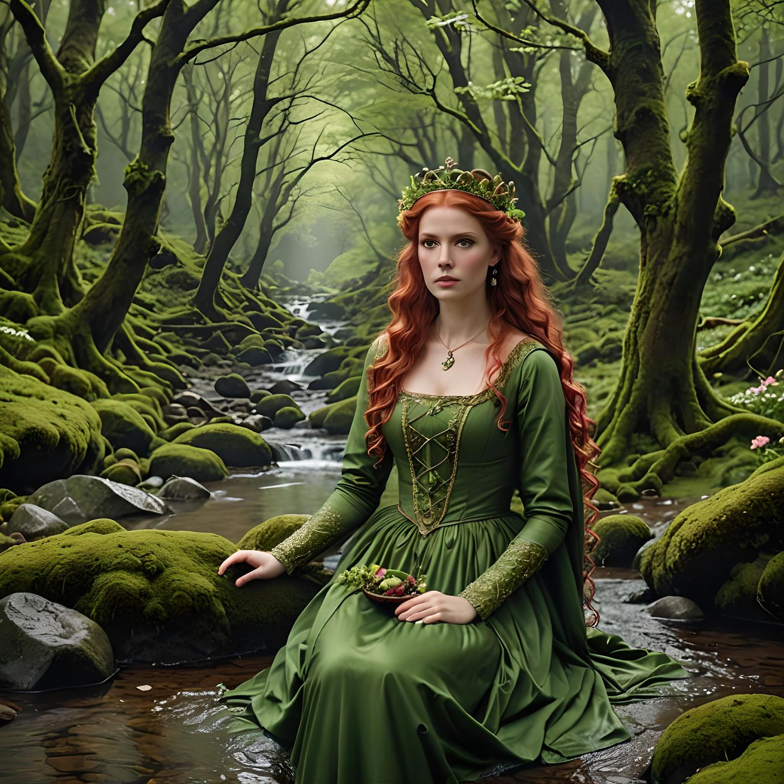 Medieval Woman in Rainy Forest Fantasy Art