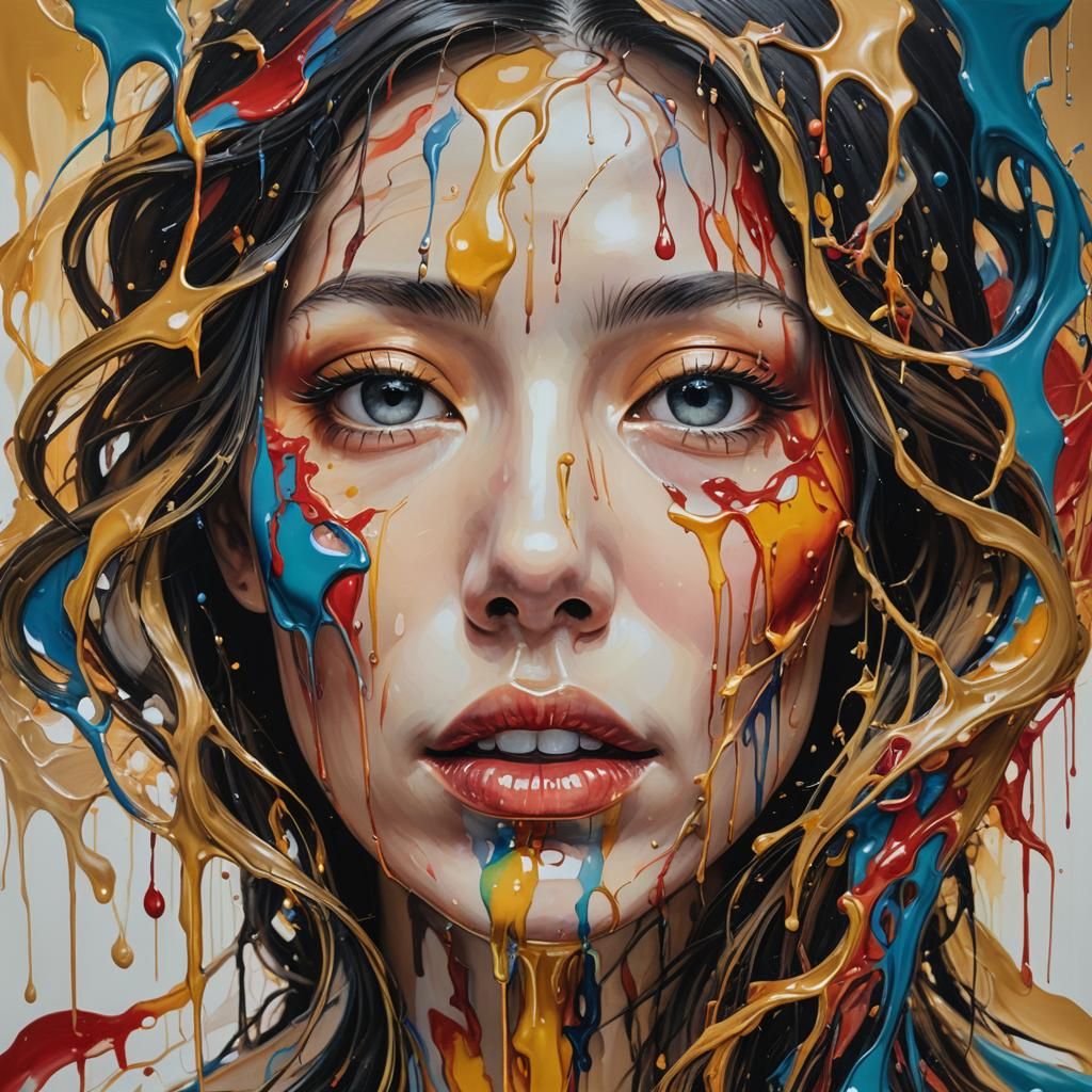 Surreal Woman Portrait in Melting Oil Paint