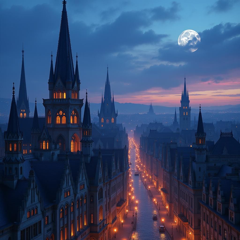 19th Century Budapest Cityscape at Dusk