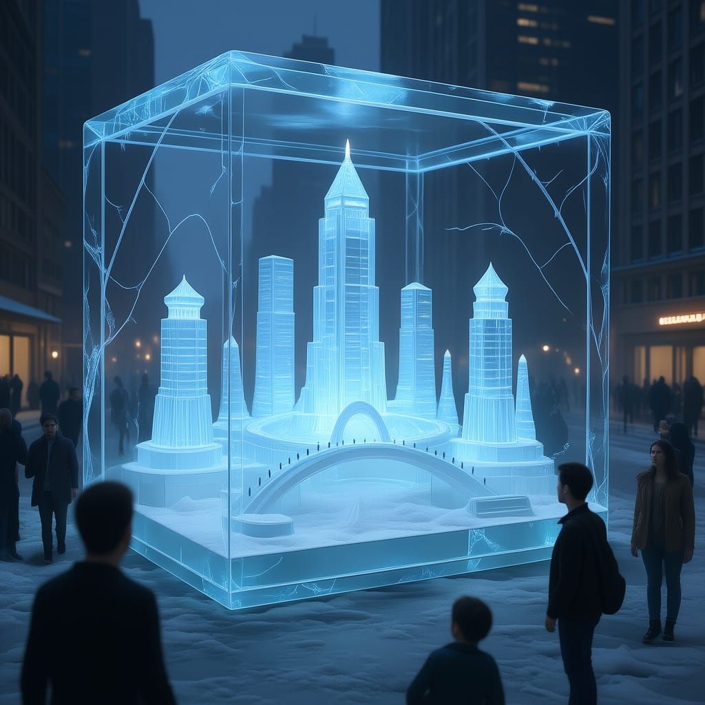Frozen City Inside Ice Box in Cinematic Space