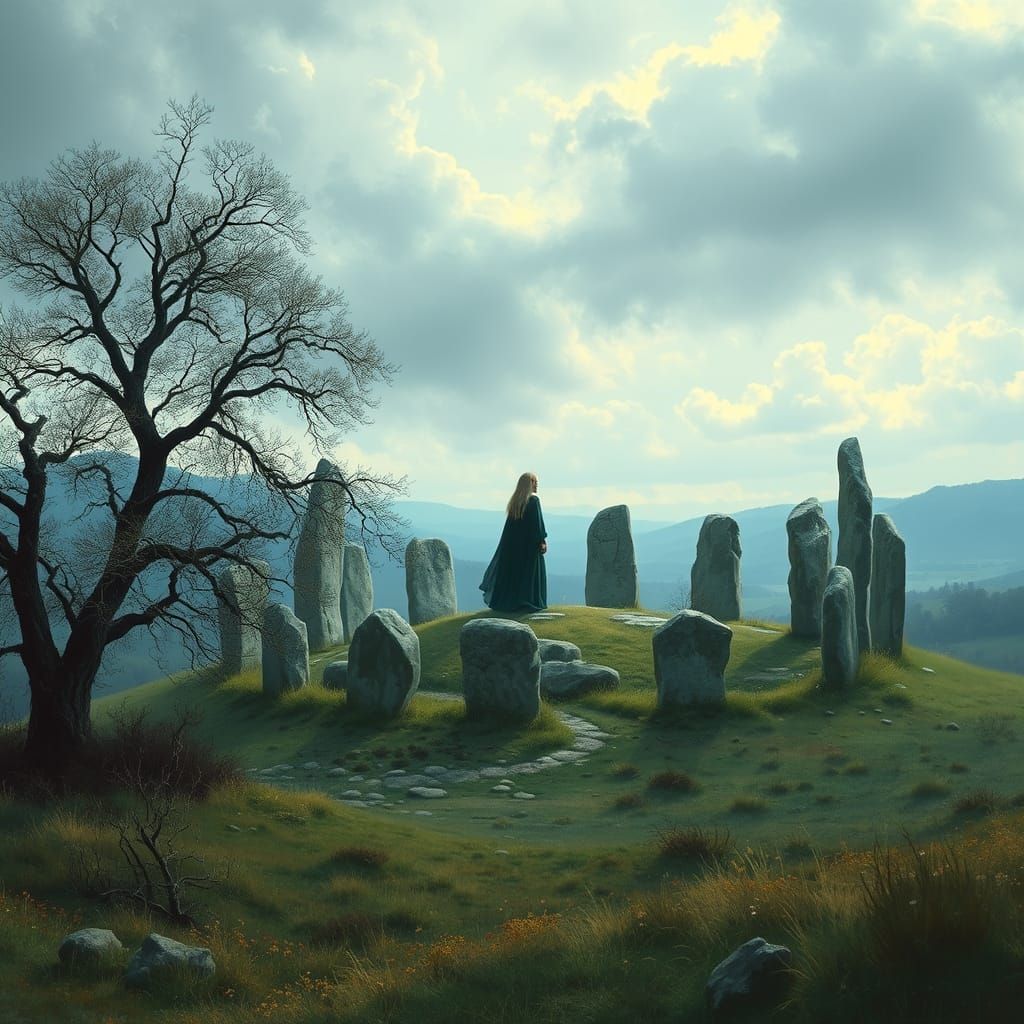 Celtic Priestess in a Pre-Raphaelite Landscape