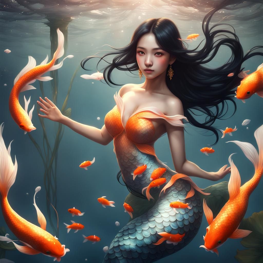 Ethereal Koi Mermaid in Pastel Colors