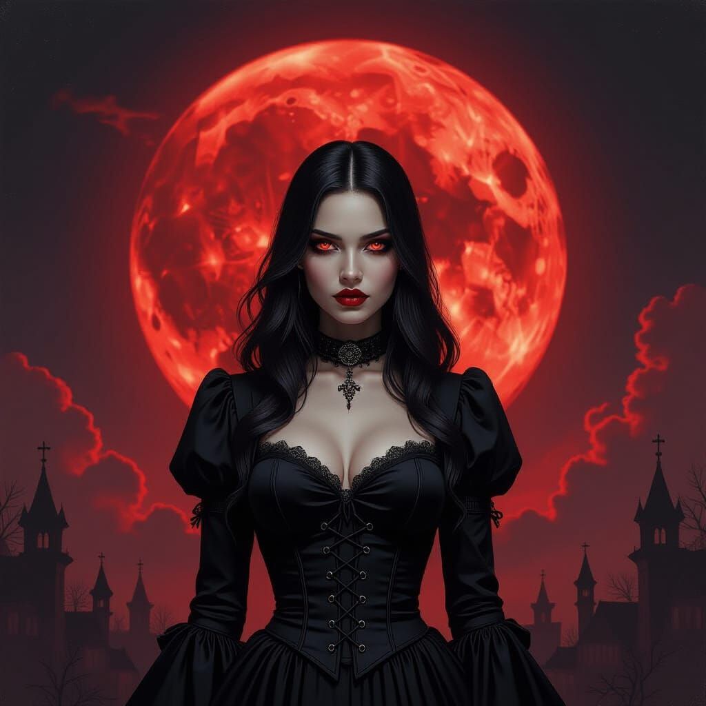 Gothic Vampire in Fantasy Horror Oil Painting