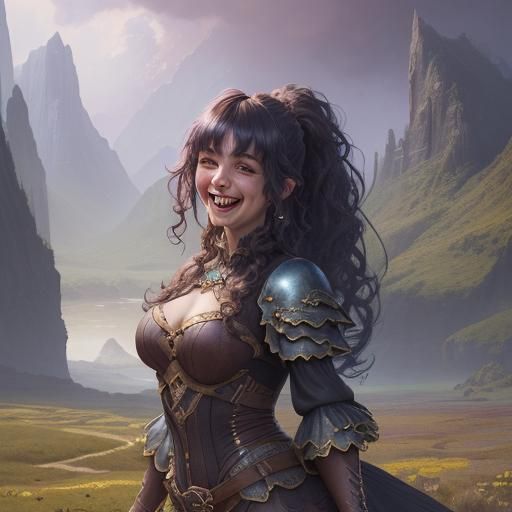 Fantasy Portrait: Laughing Woman in Detailed Landscape