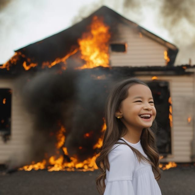 Disaster Girl Meme in Professional Photography Style