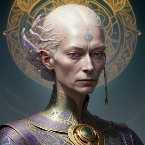 Ethereal Bald Mystic in Art Nouveau Style