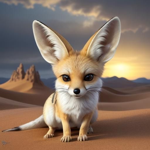 Miniature Fennec Fox Plays in North African Desert