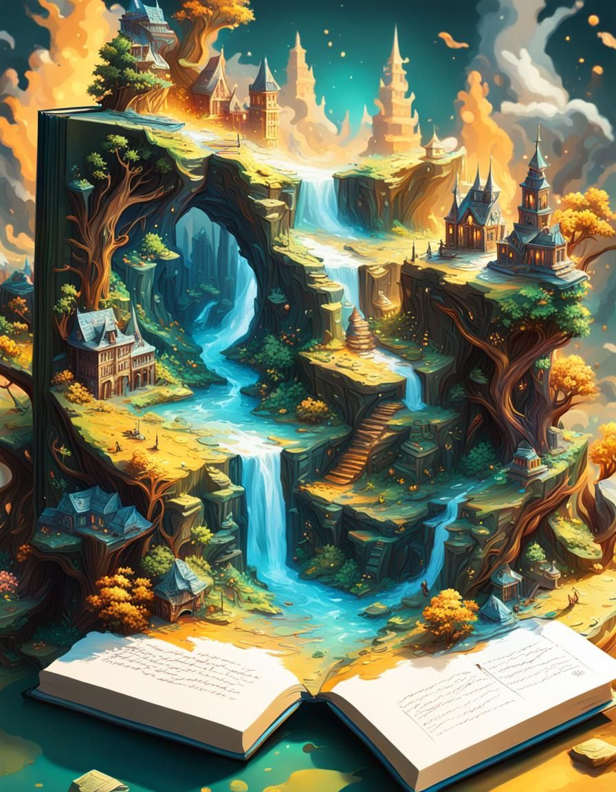 Fantastical Book Land Scenery in Hyperrealistic Style