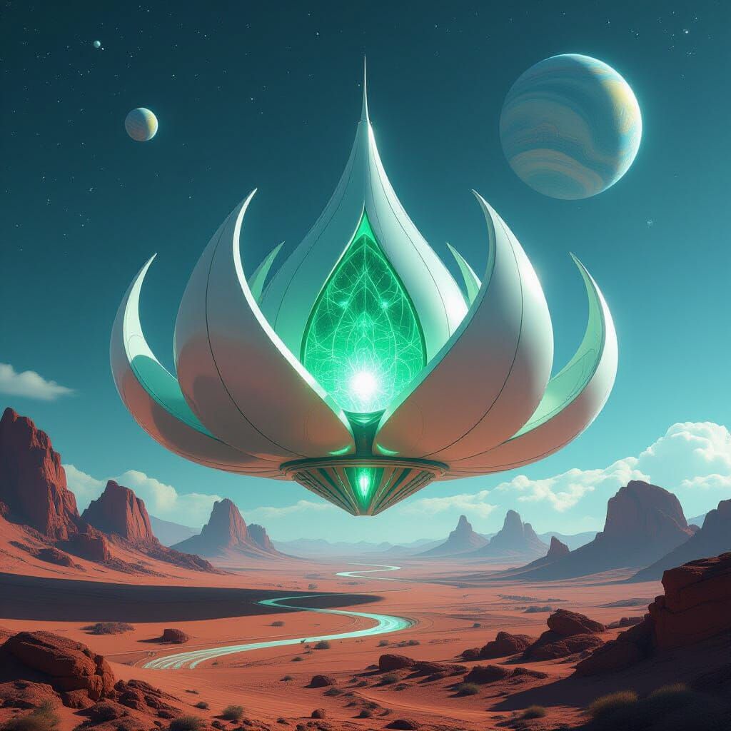 Futuristic Lotus Space Station on Alien Planet