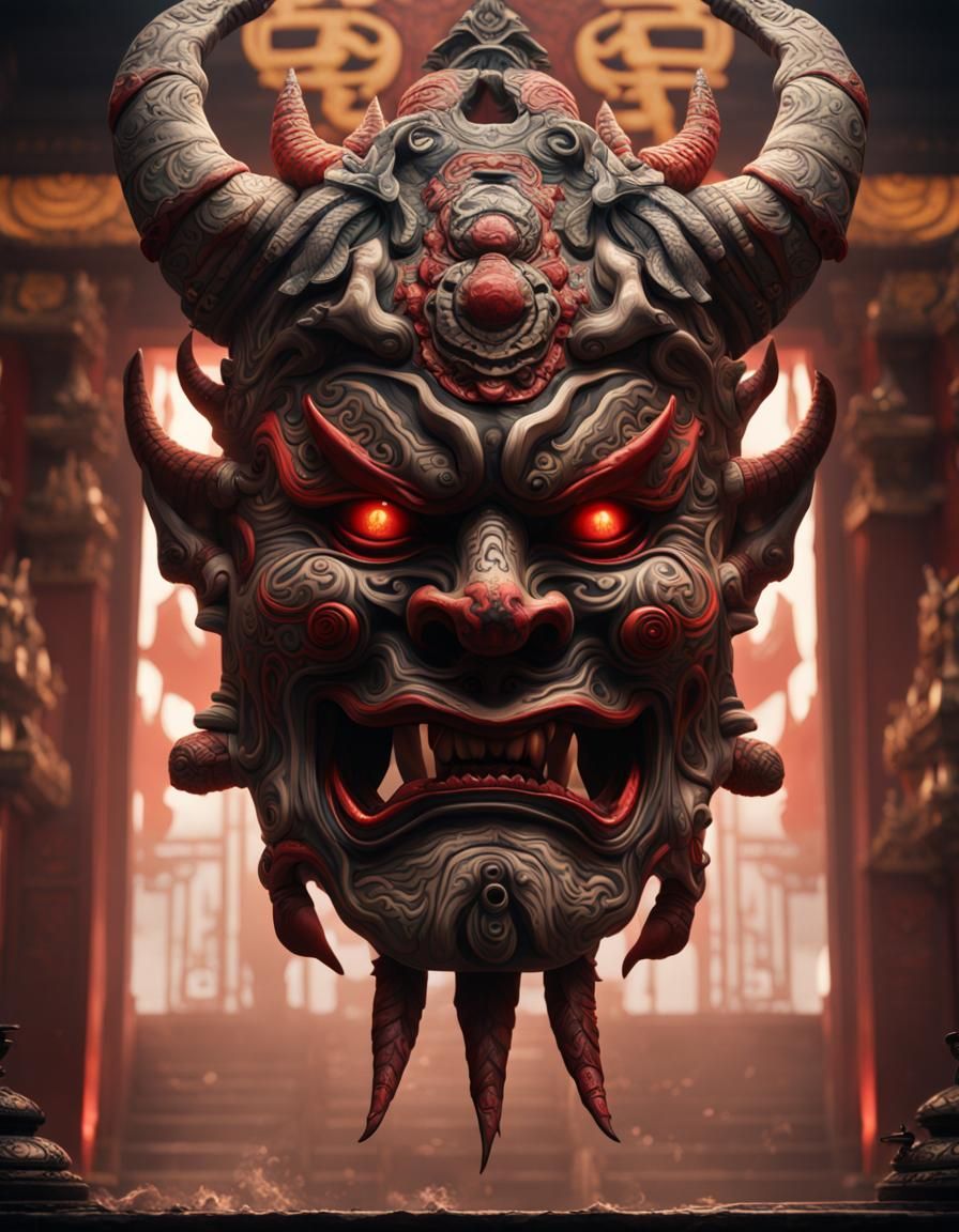 Dramatic Oni Mask Digital Matte Painting