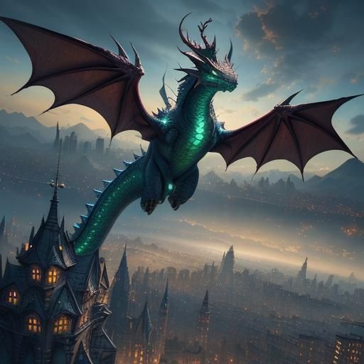 Christmas Dragon Soaring: Detailed Fantasy Art