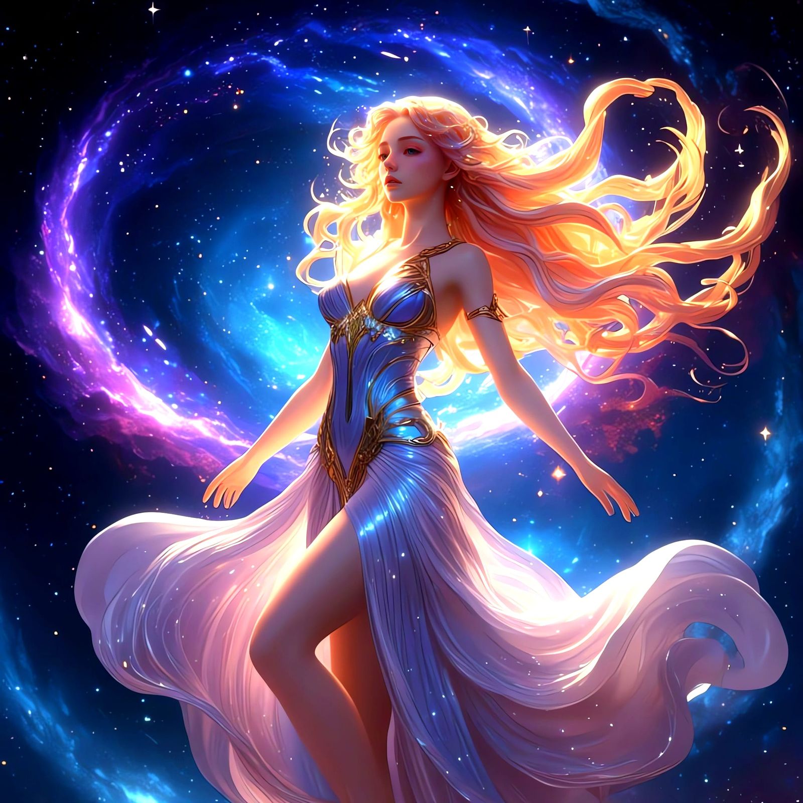 Ethereal Goddess Descends in Starlight