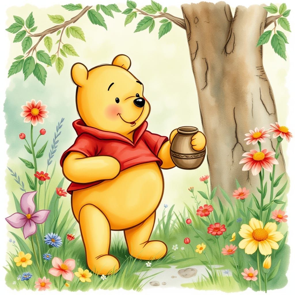 Whimsical Winnie the Pooh in Classic Children's Book Art Sty...