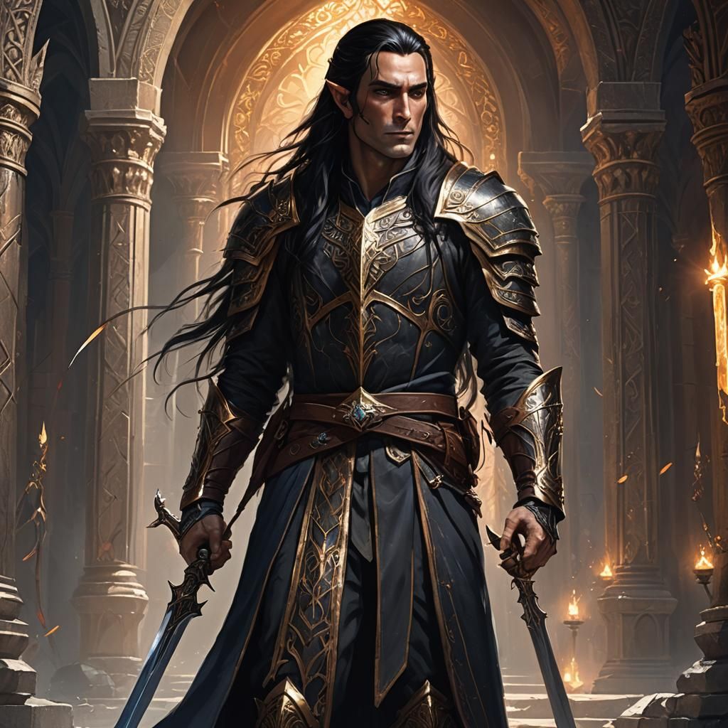 Epic Elf Warrior in Palace with Glowing Jewels