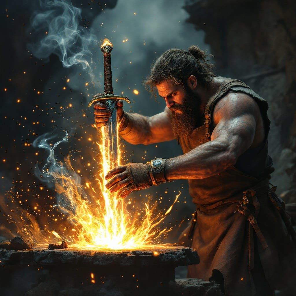 Blacksmith Forges Sword in Fiery Forge