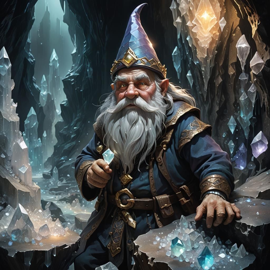 Deep Gnome Chiseling Crystal in Underdark: Fantasy Art