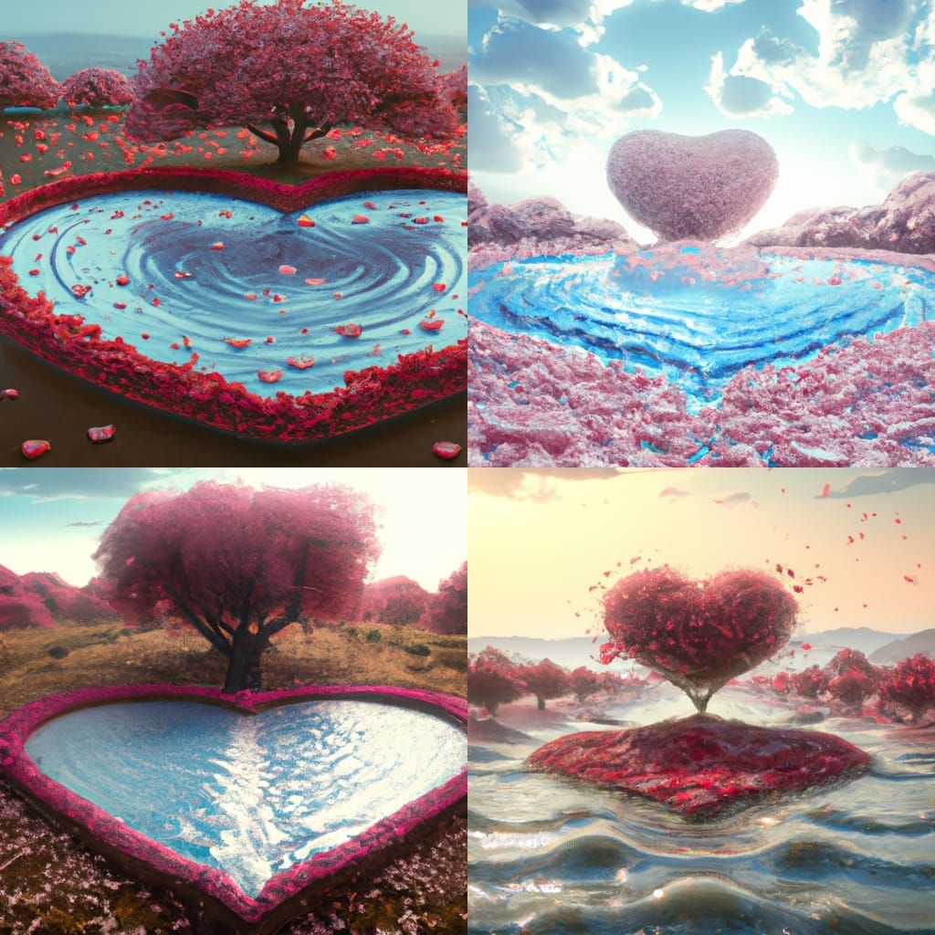 Heart-Shaped Rose Field with Blossom Trees