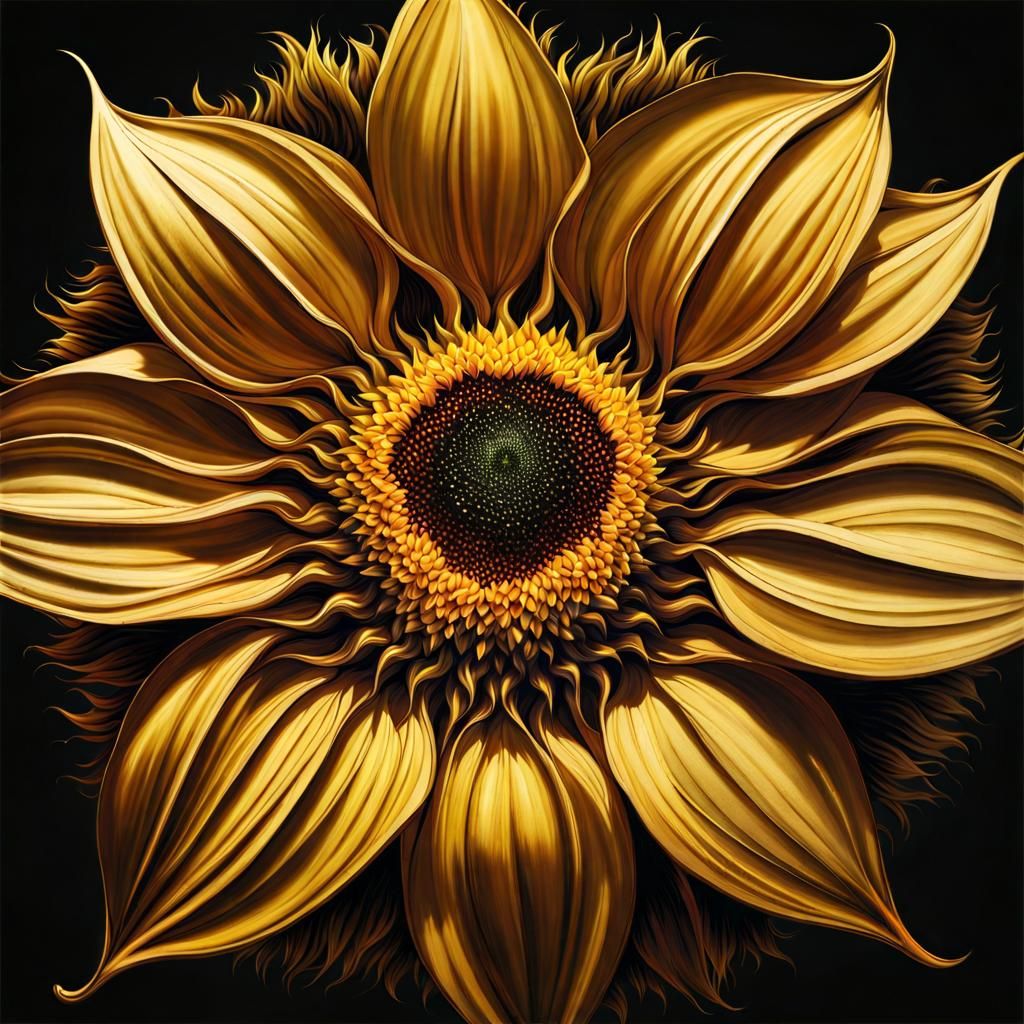 Surreal Golden Sunflower with Flame Petals