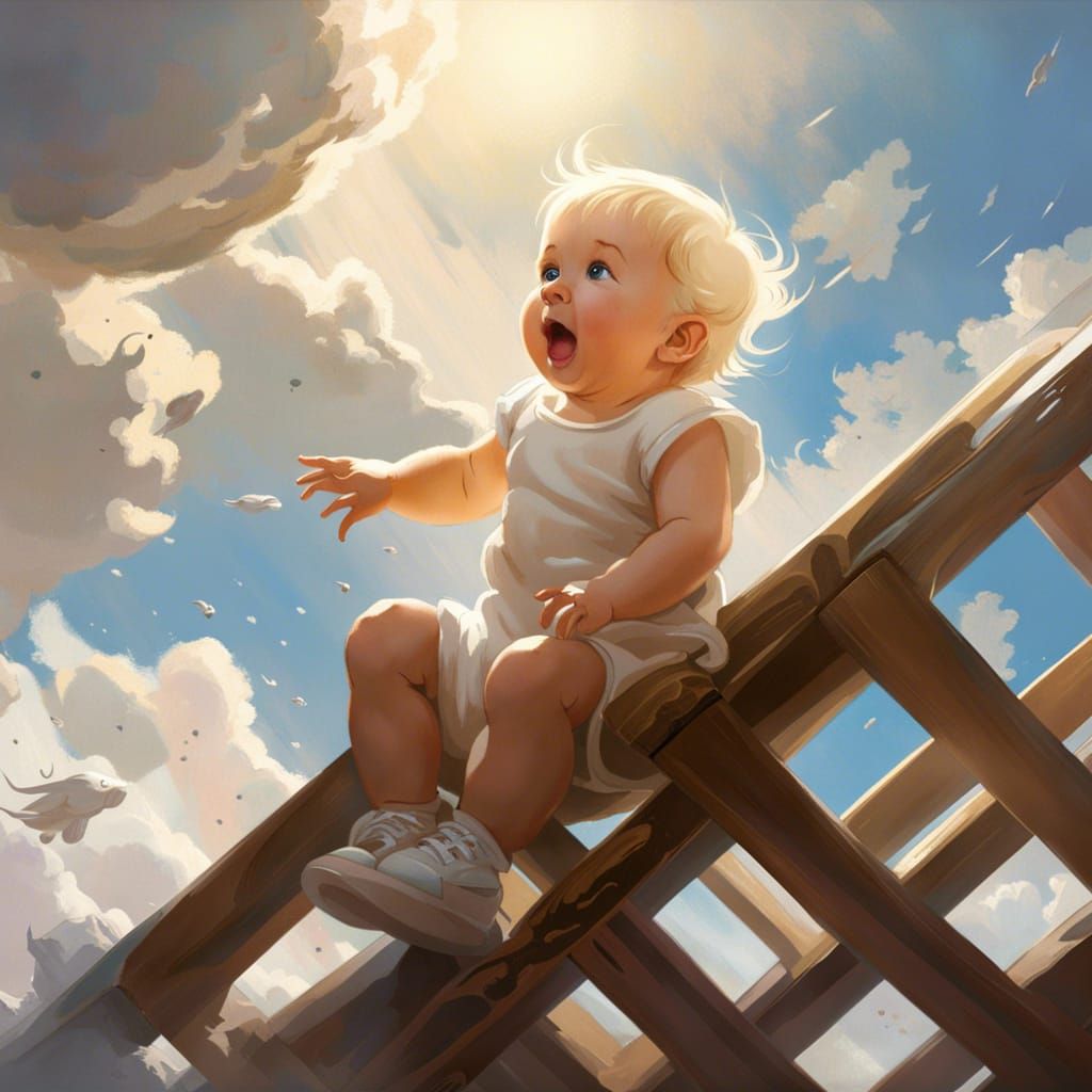 Adorable Blonde Baby in Sky, Splash Art
