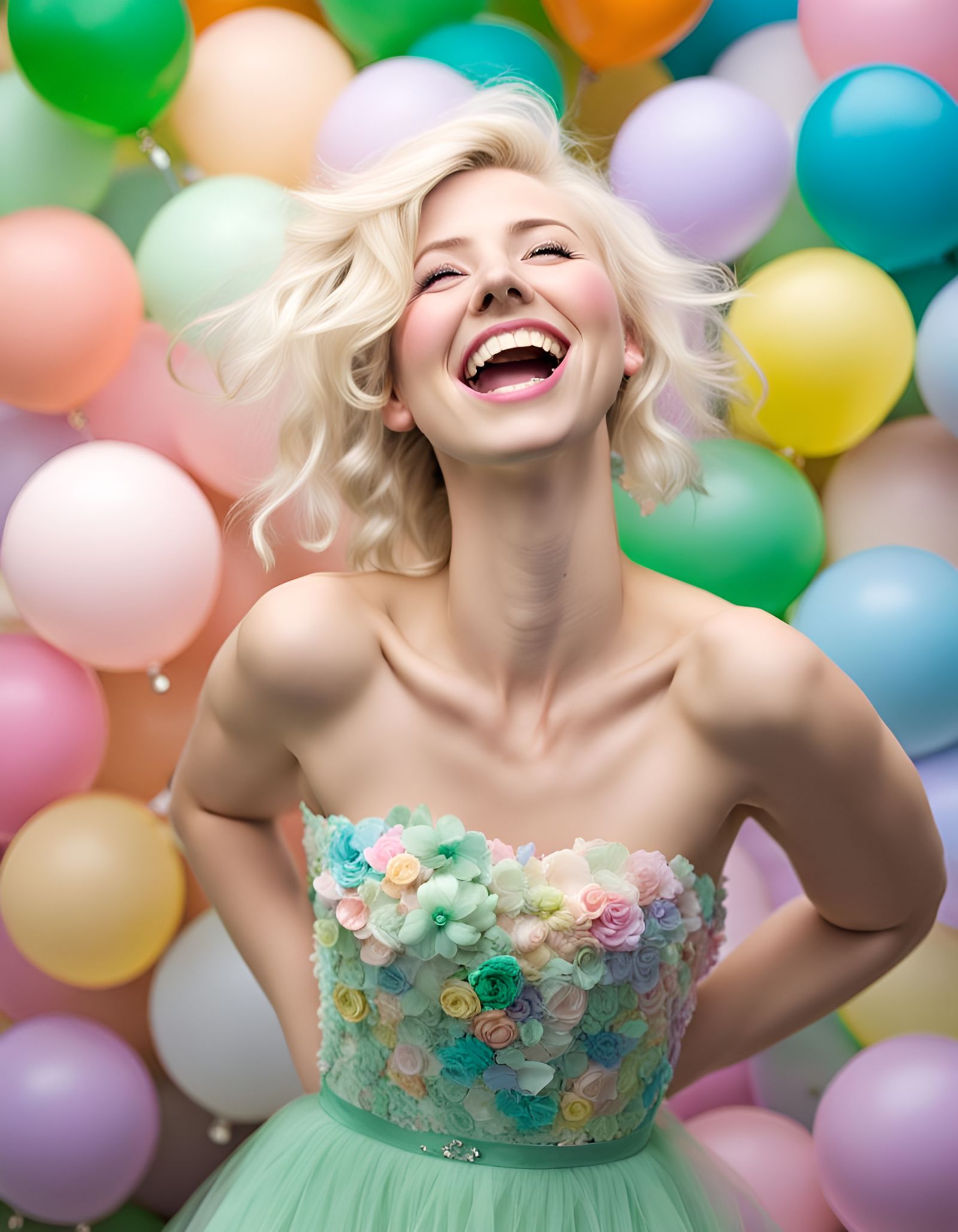 Laughing Irish Woman with Platinum Hair in HDR