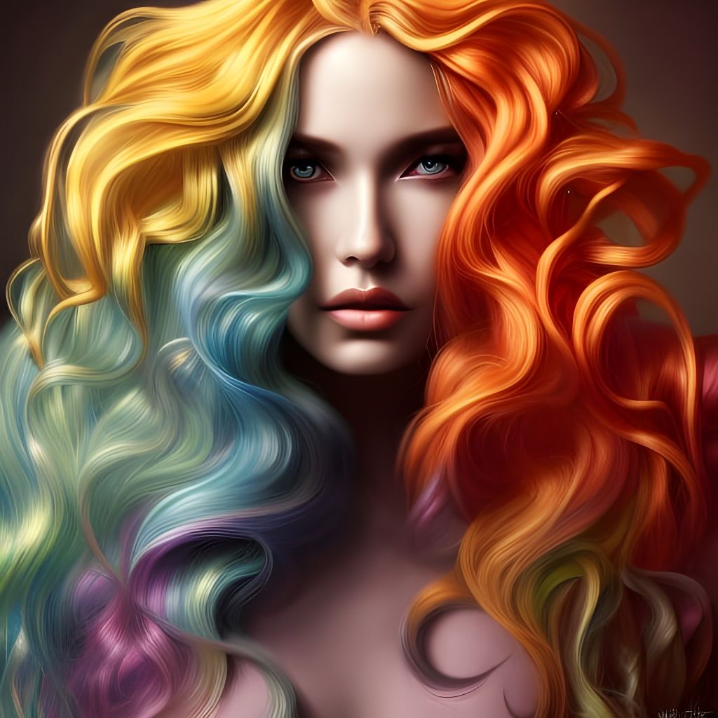 Noir Rainbow Portrait: Hyperrealistic Detailed Woman