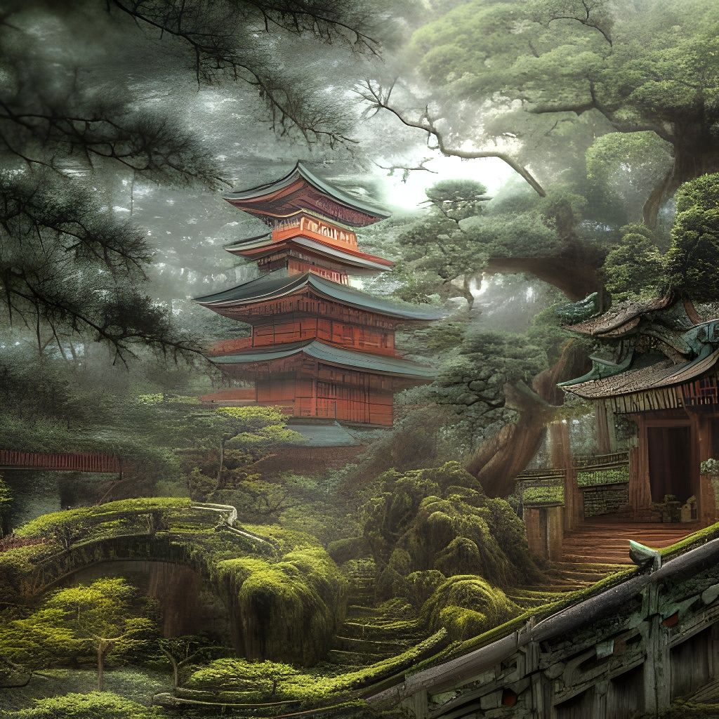 Ruined Japanese Temple Forest in Rococo Style