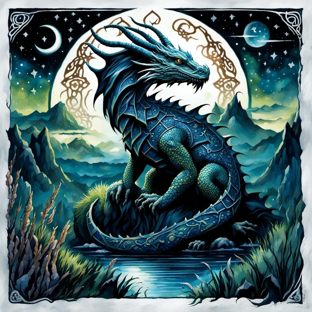 Watercolor Dragon in Gothic Swampland