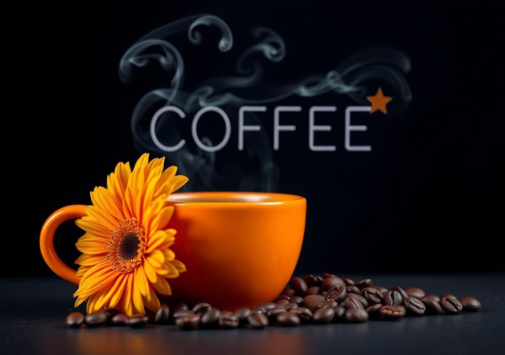Coffee Steam Typography with Gerbera Flower