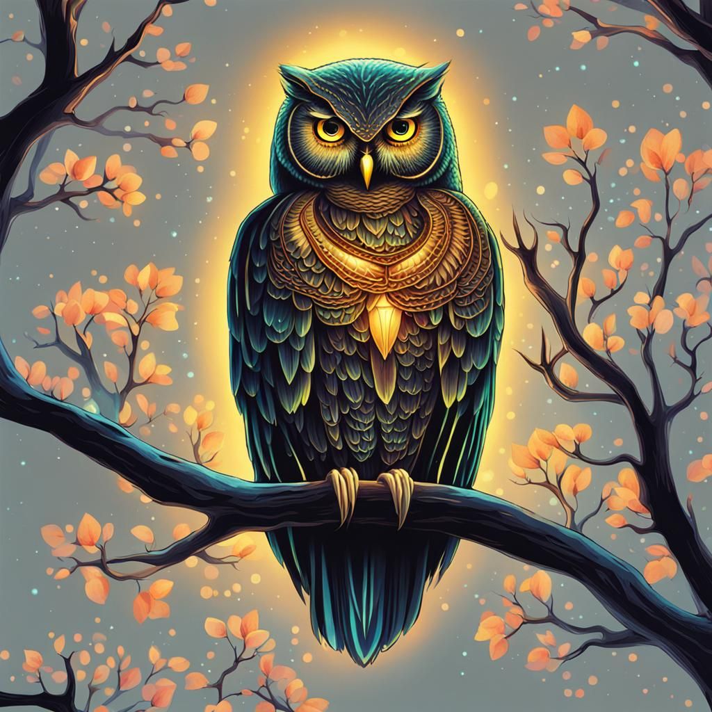 Ethereal Glowing Owl Illustration