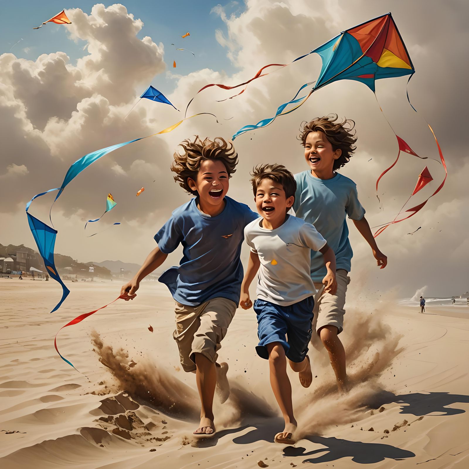 Hyperrealistic Kite Flying on a Windy Beach