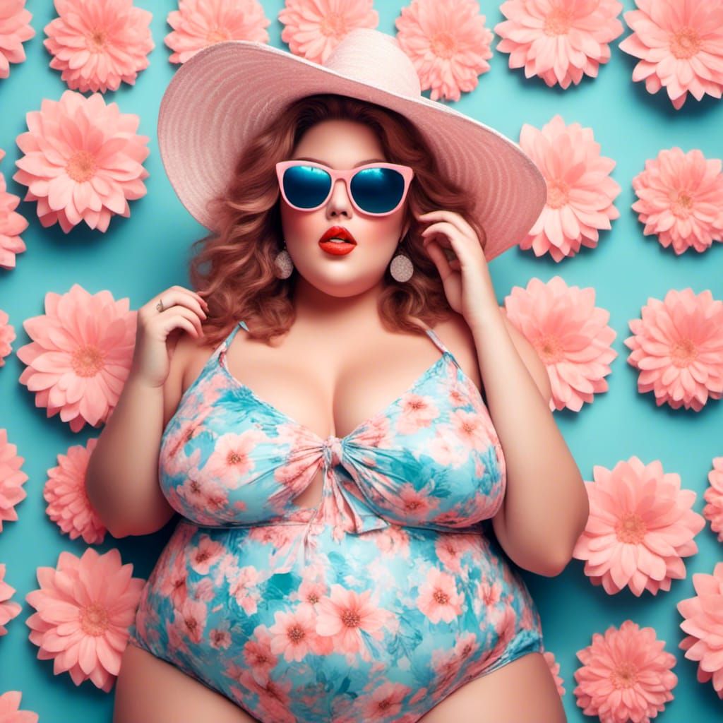 Plus Size Woman on Spring Break in Pastel Colors