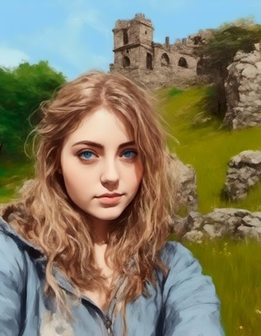 Medieval Castle Ruins with Woman in Speedpaint Style
