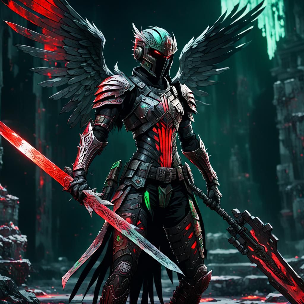 Anime Shadow Angel Assassin in Full Armor